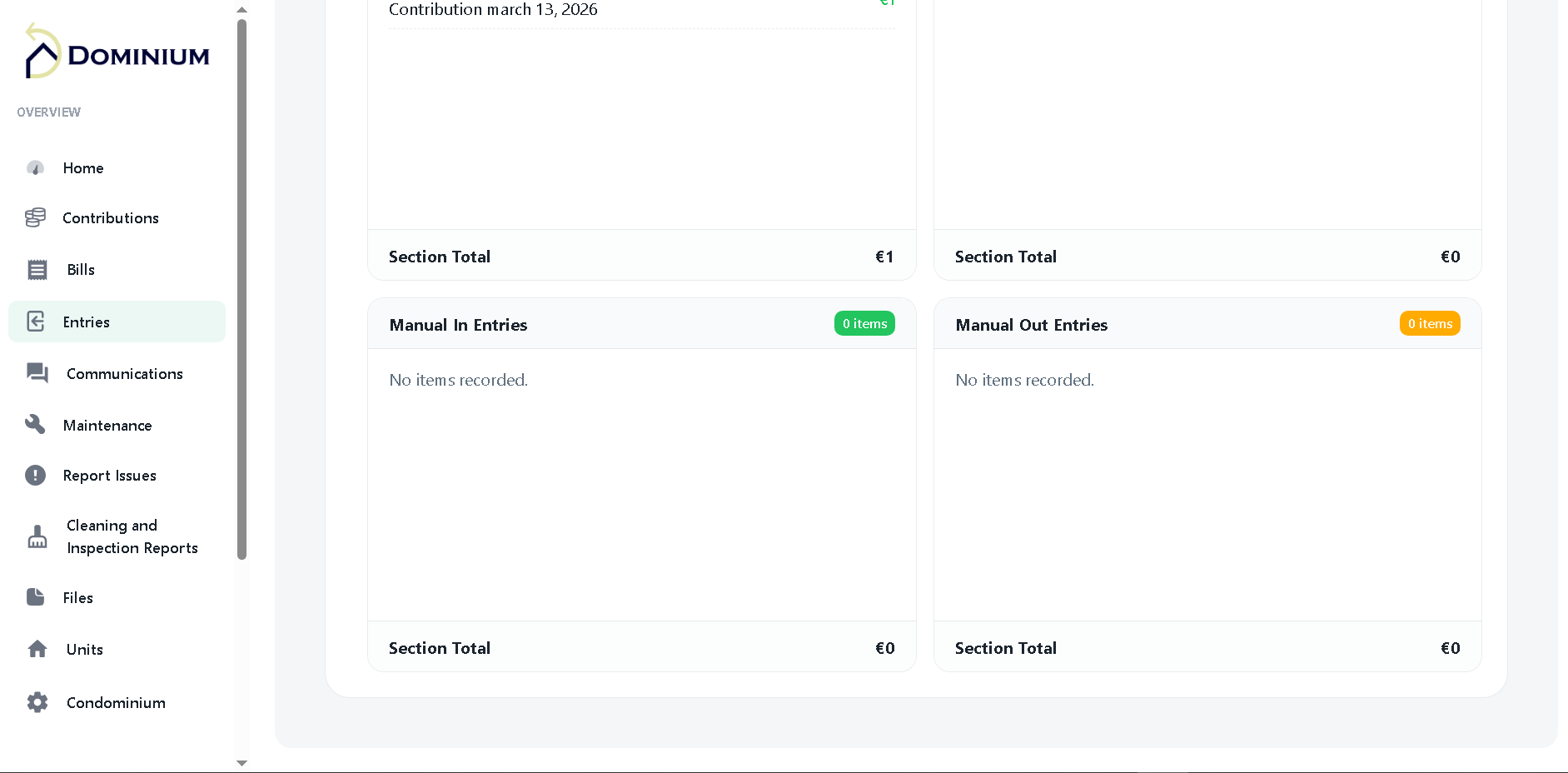 Dominium payment tracking screen